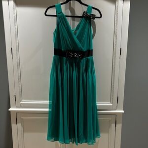 Green Dress with Black Embellished Bow